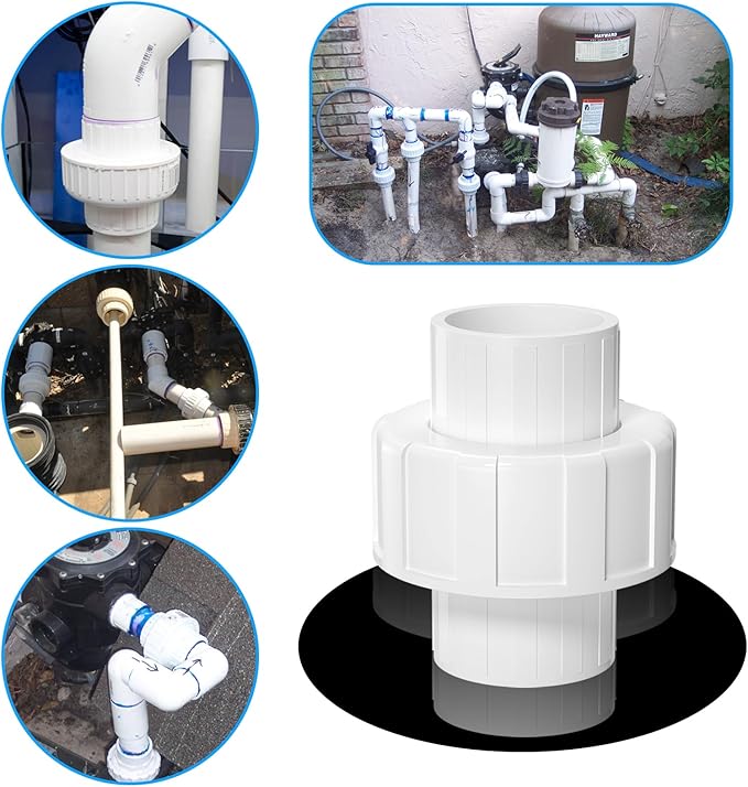8PCS PVC Union Coupling 3/4Inch, Furniture Grade PVC Union Pipe Fittings with EPDM O-Ring, Schedule 40 White Slip Coupling Adapter for Irrigation, Pool & Spa System, indoor Plumbing Project