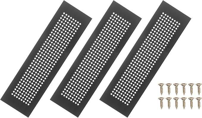 PATIKIL 12 x 3 Inch Door Air Vent Cover, 3 Pcs Aluminum Grille Ventilation Cover Louvered Diamond Hole with Mounting Screws for Cabinet Wardrobe Ceiling Door, Black