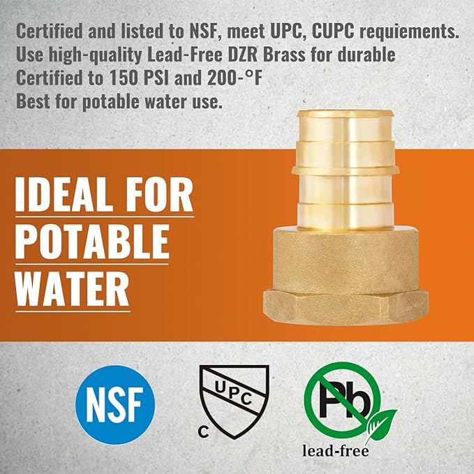 SUNGATOR 6 Pack 3/4" Pex A Expansion Female NPT Adapter Brass Fitting, No Lead Brass, ASTM F1960 ONLY For Pex-A Tubing