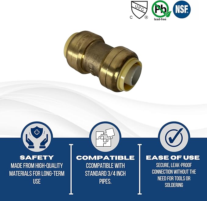 XFITTING Push Fit 3/4 Inch x 3/4 Inch, 3/4 in Push Fit Coupling, 27-2-2=10XX, 10 Pieces