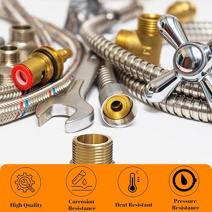 2 Pcs Brass Bushing 1/4" Male to 1/8" Female, 1/4 Brass Fitting to 1/8 NPT Adapter Hex Reducing Pipe Adapter Fitting Pipe Hose Tube Adapter Convert