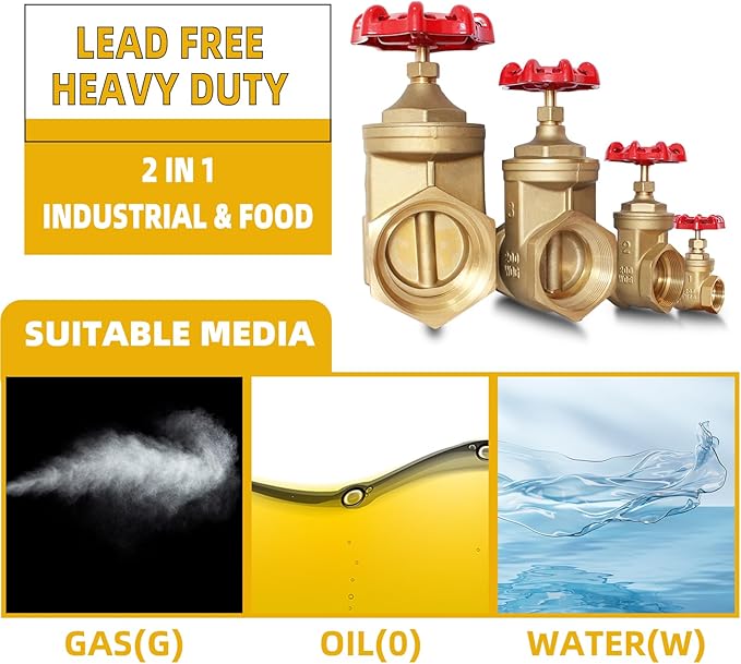 4" NPT Brass Gate Valve, Heavy Duty Female x Female Thread Manual Rotary Sluice Valve with Wheel Handle for Water, Oil, Gas, Industrial Plumbing, and HVAC Systems (4", DN100)