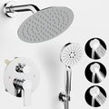 Shower Faucet Set 8IN Brass Rough-In Valve Body Trim Kit Rainfall Included Handle Accessories Complete 2 Functions with Rain Head and Handheld Bathroom Systems (8‘’, Chrome Polished)