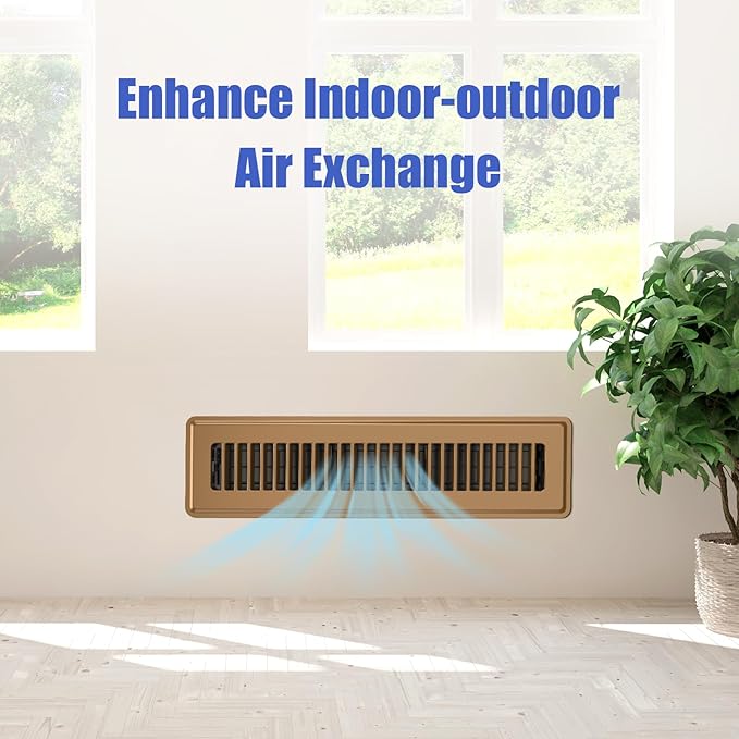 2x14 Floor Register Vent, 2 Pack Floor Vent Covers, Adjustable Steel Air Supply Air Vent Covers Grill, Rust-Proof Vent Covers for Home Floor and Sideall, Brown