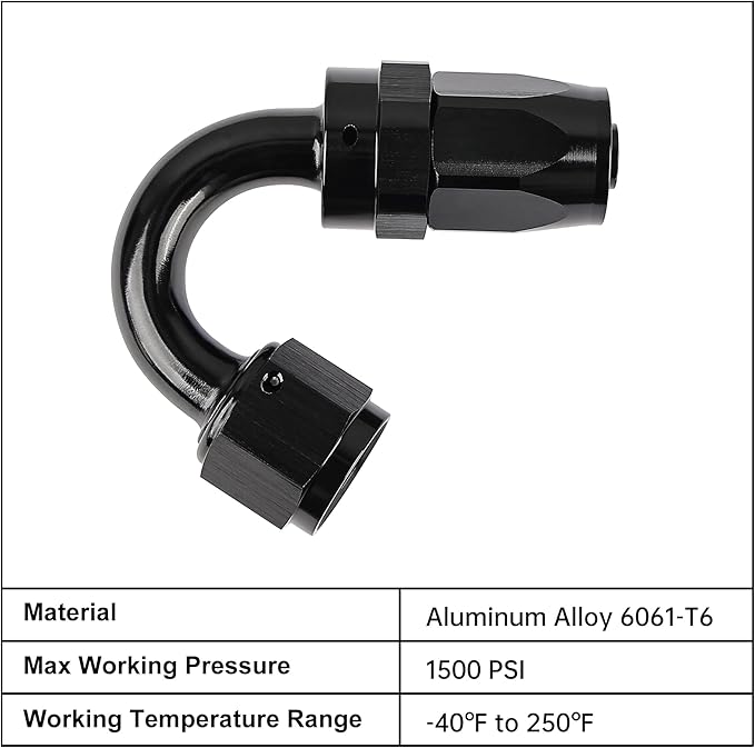 EVIL ENERGY 6AN Hose End Fitting 150 Degree Swivel for CPE Braided Fuel Hose Black