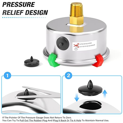 MEANLIN MEASURE 0~200Psi Black Stainless Steel Pressure Gauge, Glycerin Filled 1/8" NPT 1.5" FACE DIAL, Liquid Filled Pressure Gauge WOG Water Oil Air Back Mount (with 2PCS Snaps)