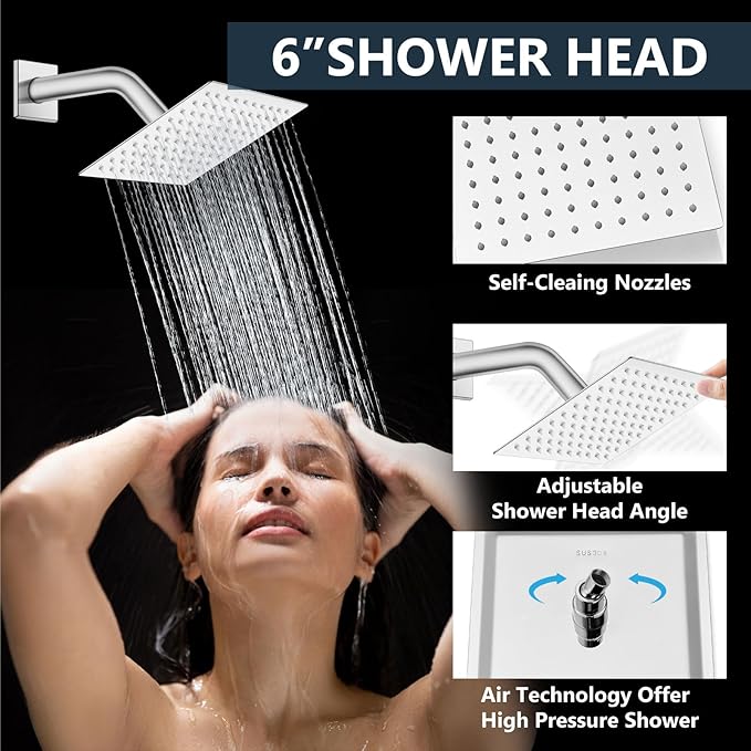 Aolemi Shower Faucet Set Ceiling Mount Shower System Rough-in Valve and Shower Trim Kit 10 and 6 Inch Dual Shower Head 2 in 1 Handheld Spray Push Button Diverter Polish Chrome