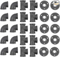 30 Pack 1/2 Inch Cast Iron Pipe Fittings (10 Elbows, 10 Tees, 10 Flange), DIY Steampunk Industrial Vintage Style.