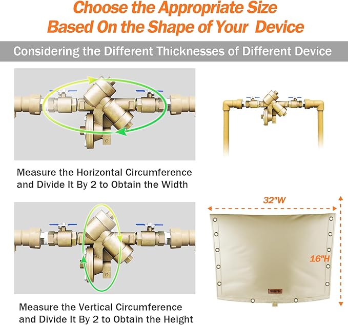 3-Way Opening Backflow Preventer Pipe Insulation Cover (5°F) - Irrigation Sprinkler Valve Cover - Water Well Pump Cover - Sturdy 5 Layers for Winter Freeze Protection (32" W x 16" H, Beige