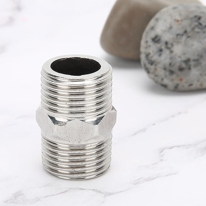 5Pcs 1/2in Male Hex Nipple Pipe Fittings, Stainless Steel 1/2 inch Male Threaded Pipe Fittings Equal Nipples Connectors