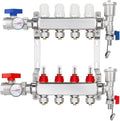 4-Branch PEX/Radiant Heat Manifold ，1/2" PEX Tubing Manifold,304 Stainless Steel Floor Heat Manifold Kit with 1/2" Adapters Included for Hydronic Radiant Floor Heating (4-LOOP)