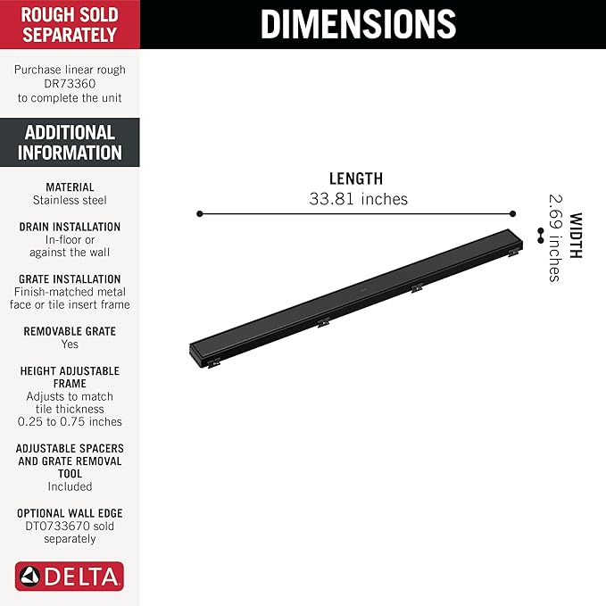 Delta Faucet 36" Reversible Linear Shower Drain Trim in Matte Black