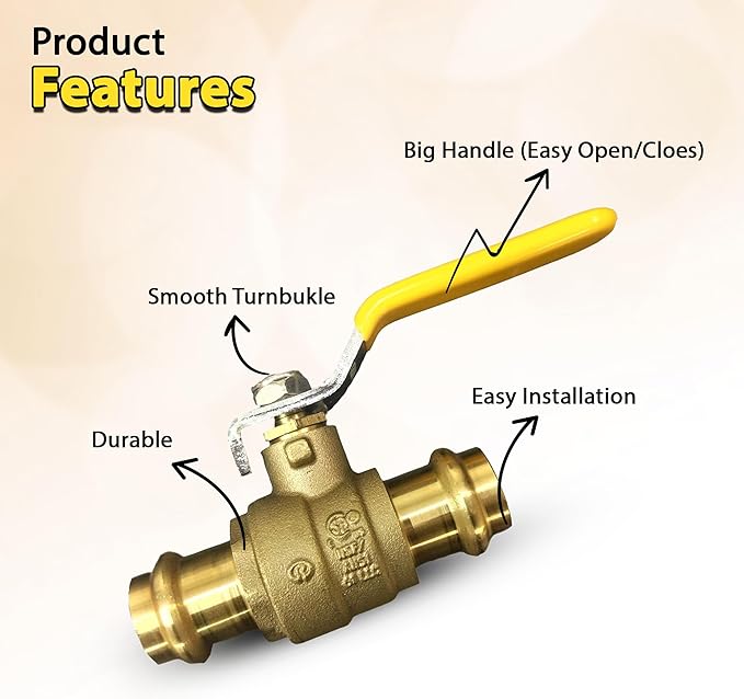 Propress Brass Ball Valve - Press Shut Off Ball Valve with EPDM O-ring Fit Both End - Premium Water Stop Shut Off Tool with Connections (Pack of 10, 3/4 inch)