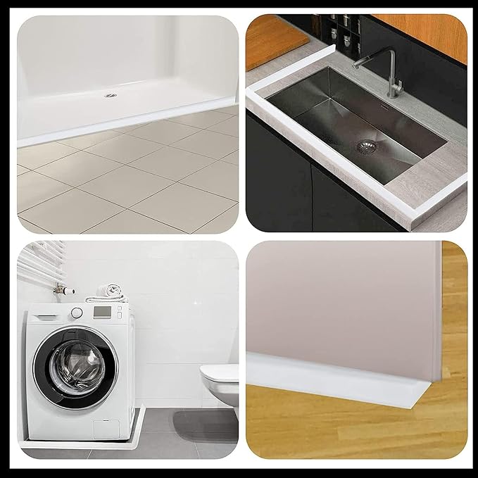 Raycity Collapsible Shower Threshold Water Dam Barrier,Shower Door and Kitchen Water Strip Dam Shower Guard for Dry And Wet Separation Caulk Seal Strip Edge Trim(98Inches/Transparent)