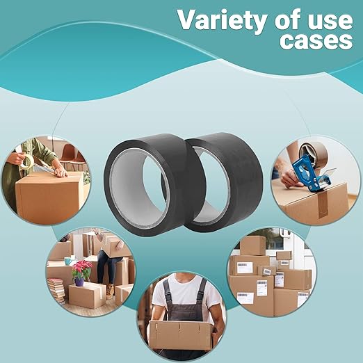 APQ 36 Rolls of Carton Black Sealing Tape 2” x 55 Yards. Thickness 2 Mil. 50 Mic Polypropylene Pressure Sensitive Tape for Packing, Shipping, Moving Boxes. Acrylic Adhesive. No Weathering, Yellowing.
