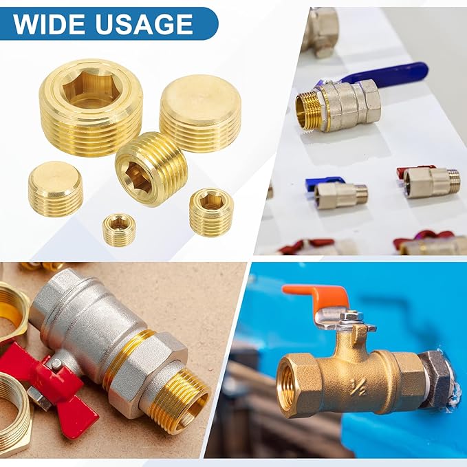 PATIKIL 3/4" BSP Male Pipe Plug Fitting, 5Pcs Brass Hex Counter Sunk Plug Brass Male Connector Socket for Closing the End of Pipe Industrial Machinery Fittings