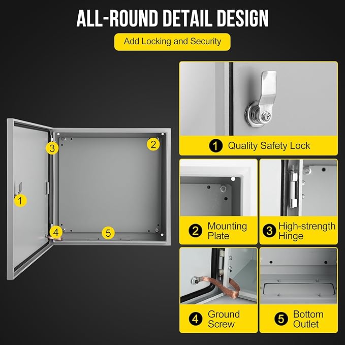 Electrical Box, 16x16x8 NEMA 4X Steel Electrical Box, Ip66 Waterproof & Dustproof, Outdoor/Indoor Electrical Junction Box, Lockable Junction Box