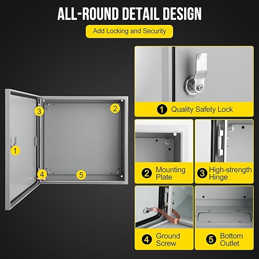 Outdoor Electrical Box, 16x16x6 Steel Junction Box, NEMA 4X Electrical Enclosure Box IP66 Waterproof & Dustproof, Universal Electrical Project Box with Lock & Mounting Plate