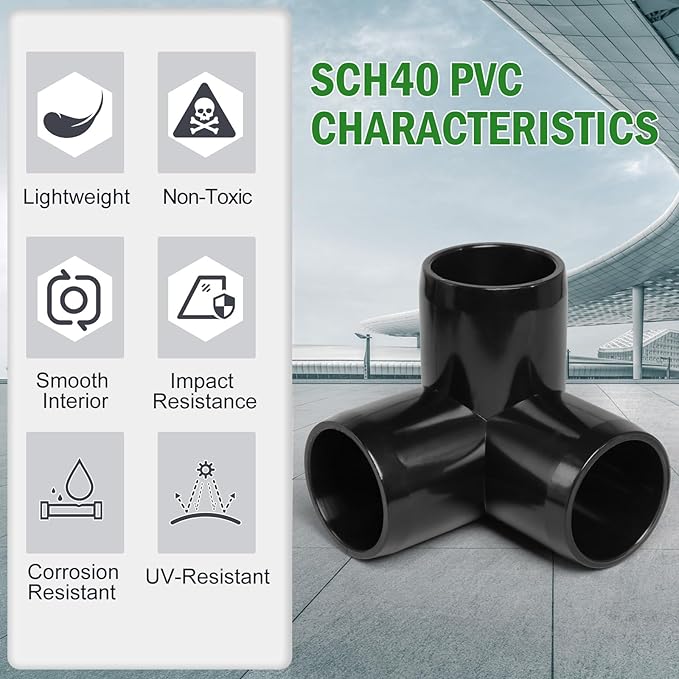 3 Way PVC Pipe Fittings 1 Inch, Zernmiarder Black PVC Elbow Corner Side Outlet Tee Fitting, SCH40 Furniture Grade Pipe Connectors - Fits 1" Polyvinyl Chloride Pipes, 12 Pieces
