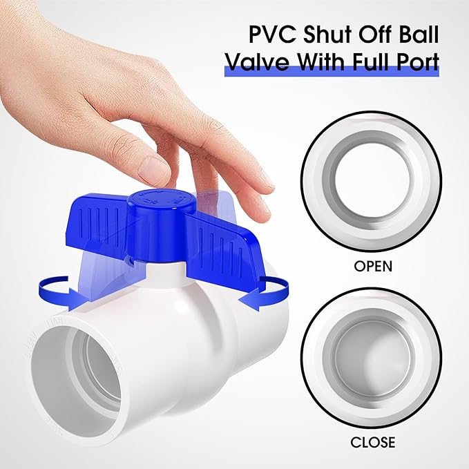16PCS 3/4" PVC Ball Valve, SCH40 Slip PVC Water Pipe Valve with Easy Turn Blue T-Handle, Shut-Off Ball Valve Socket for Swimming Pool, Sprinkler Lines, Outdoor Plumbing & Irrigation System