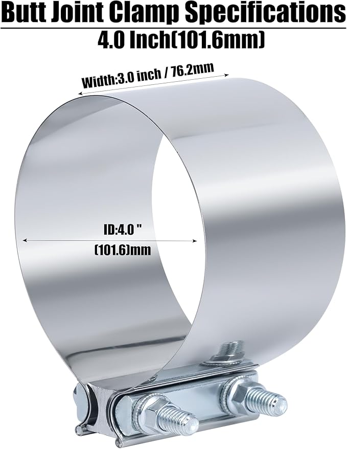 4 Inch Exhaust Clamp,4 In Butt Joint Exhaust Muffler Pipe Band Clamp Sleeve Coupler Stainless Steel(4PCS)