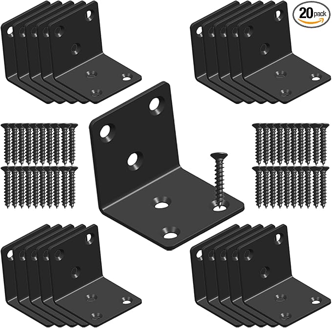 Black Stainless Steel Corner Bracket,Joint Right Angle Bracket,L Shape Heavy Duty Metal Corner Brace Supporter for Wood Aufuga (Black_2x2x2inch, 20)