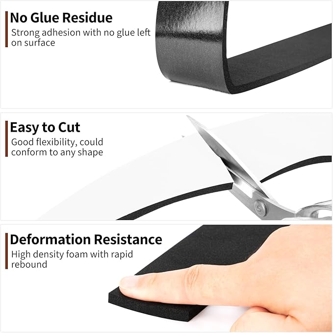 Yotache Foam Rubber Seal Strip Tape 2" x1/4", Foam Adhesive Strips Closed Cell Foam Tape Automotive Weather Stripping, 2 Roll Total 13 Feet Long