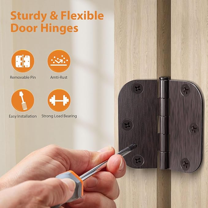 Door Hinges Oil Rubbed Bronze - 18 Pack Bronze Door Hinges 3.5 Inch Rounded Interior Door Hinge with 5/8" Radius - 3 1/2 Inch Door Hinge for Residential Standard Indoor Exterior Doors