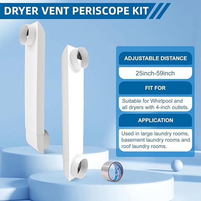 OEM Upgraded 25-55 in Adjustable Periscope Dryer Vent，stainless steel Dryer Vent, Fit for all 4in Dryer Vent Outlet,for tight space square duct dryer vent pipe,Telescoping Dryer Vent Kit (white）