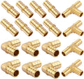 18 PCS 1/2 inch T PEX Tee(4PCS) & 90 Degree Elbow(6PCS) & Straight Coupling 1/2" (8PCS) Lead-Free Brass Barb Crimp Pipe Fitting/Fittings