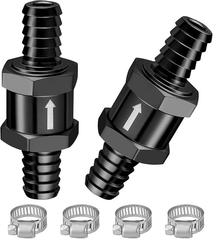 EVIL ENERGY 3/8" (10mm) Check Valve, 2 Pcs Aluminum One Way Fuel Check Valve for Gasoline, Diesel & Coolant with Universal Hose Clamps, Black