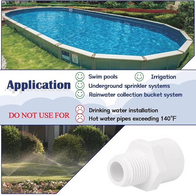 12Pack 1/2" PVC Male Adapter Pipe Fittings (Socket x Pipe Thread) 2-Way PVC Hose Adapter Coupling with 1/2 Inch Male Thread, Schedule 40, White