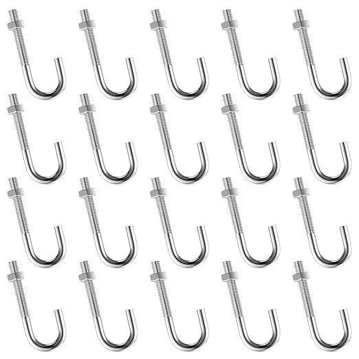 20 Pcs 3/8" x 3-3/4" J Bolt with Nut Galvanized Steel Eyebolts with Nuts Anchor Bolts Fastener Hardware for Concrete Pad Pouring Wood Projects Construction Dam Hanging Outdoor Installations