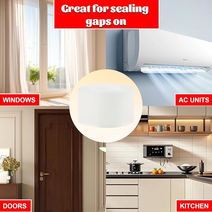 Window Sealing Tape 2 Inch x 33 FT Transparent Window Draft Insulation Residue-Free Clear Weather Stripping Caulk Tape Windproof Weatherproof Window Seal AC Units for Window Glass, Doors Gaps