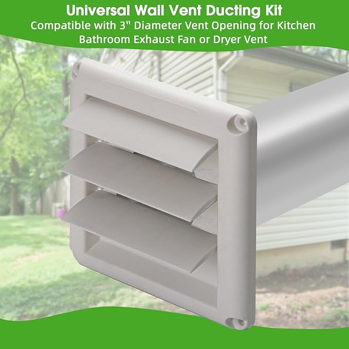 Dryer Vent Kit Through Wall with Hose/Duct Connector/Wall Plate,3 Inch Dryer Vent Hose Connector Ducting Kit for Bathroom Exhaust Fan Ventilation,Ceiling Washer Air Circulation