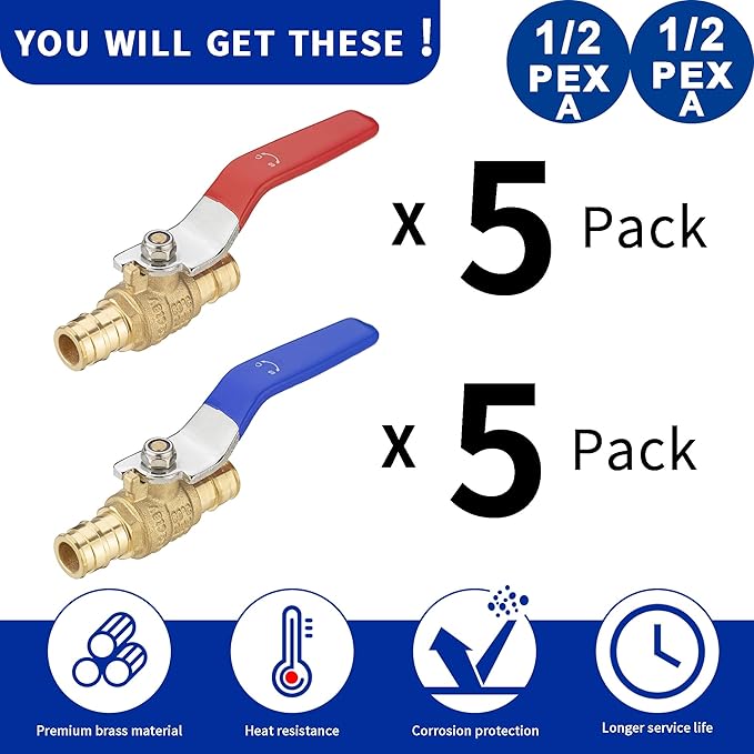 (4 Pack) Lidertik 1/2 inch PEX-A Expansion Ball Valve Shut Off Valve 1/4 Turn LI-QF1-1960-0.5(4 PCS)