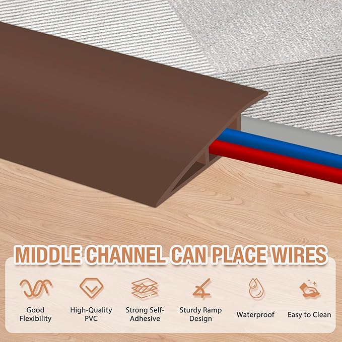 Floor Transition Strip Self Adhesive Vinyl Door Threshold for Doorways Carpet Edging Trim Overlap Edge Reducer for Laminate Floor, Carpet, Tile (Brown, 2/5" to 3/5", 10Ft)