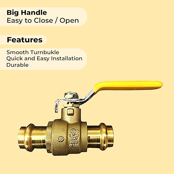 3/4" Propress Brass Ball Valve - Press Shut Off Ball Valve with EPDM O-ring Fit Both End For Pex Tubing - Premium Water Stop Shut Off Tool with 1/2” In. Connections - Pack of 10