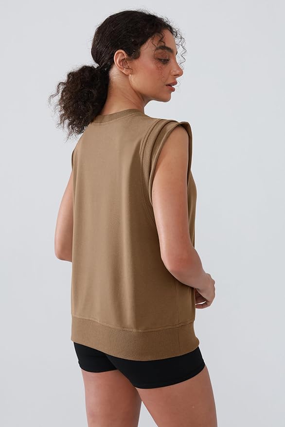 Workout Tank Tops Woman Crew Neck Athletic Tops Cotton Sweatshirt Loose Fit Muscle Tanks Runnning Gym Sports Shirt