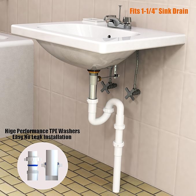 Bathroom Sink Drain Kit,for Most 1-1/4” Bathroom & Kitchen Sink Drain Repair,1-1/4” P Trap or S Trap Sink Plumbing Kit,Sink Pipe Replacement Parts