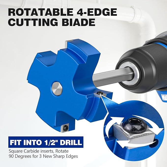 4Pcs PVC Pipe Reamer Kit, PVC Fitting Saver for SCH40, Includes 1-1/2", 3", 2 ", 4", Plumbing Pipe Fitting Tools with 4 Blades-Compatible with 1/2" Drills