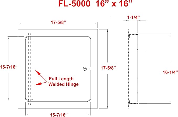 Premier 16x16 Universal Steel Flush Access Panel Door w/Keyed Cylinder Latch, White Prime Coat Finish, Wall, Ceiling Mounted Access Door for Drywall, Plumbing, Electrical, FL-5000