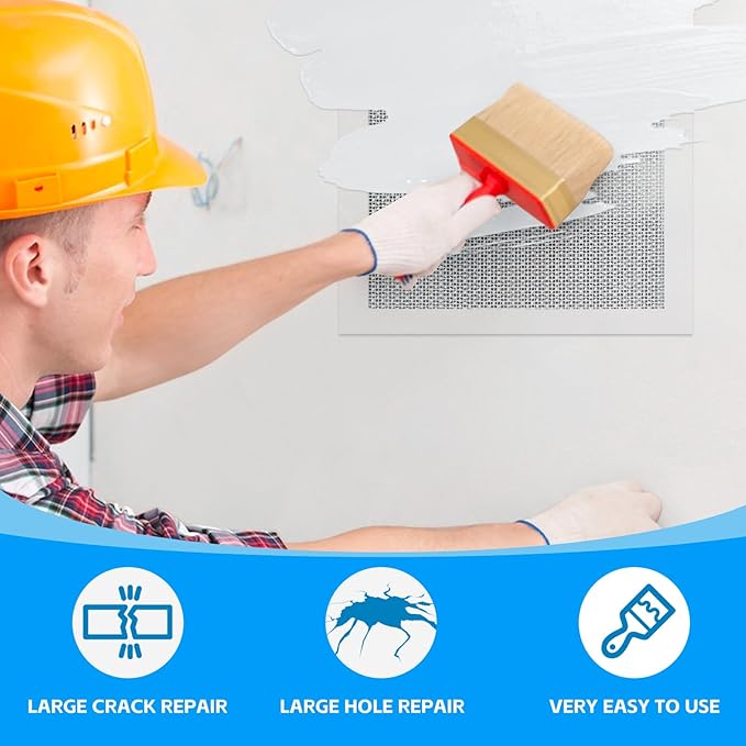 Wall Patch Repair Kit Upgraded Size, 4 Pcs 10 Inch Self Adhesive Pieces Aluminum Drywall Repair Kit, with Its Own Large Squeegee and Scraping, GMingZTong