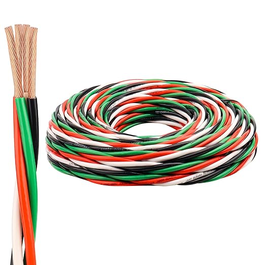 XRDS -RF 12 AWG THHN Wire 25FT, 4 Color (Black White Red Green) Pre-Twisted Stranded Copper Building Wire, 600V Nylon Jacket, for Branch Circuits, Panels & Control Wiring