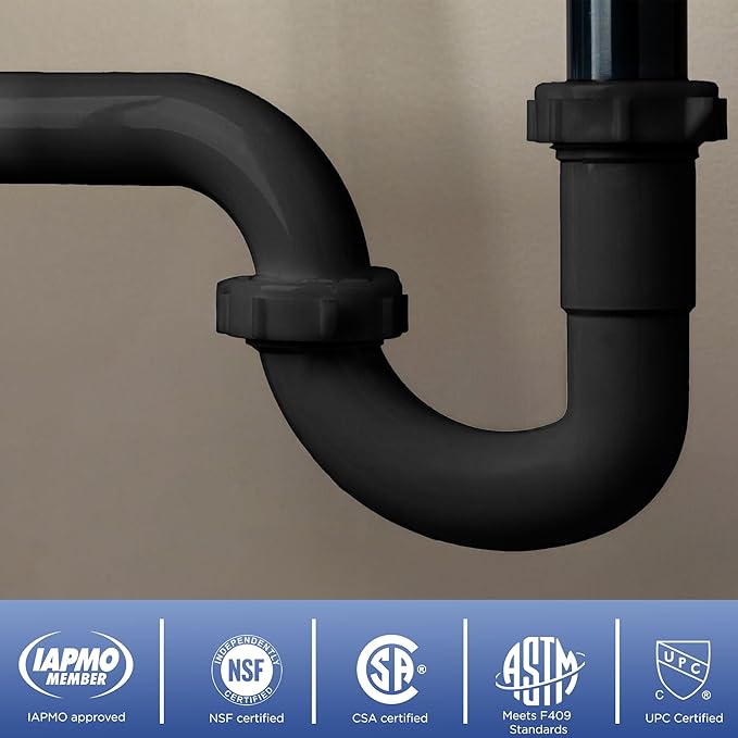 1-1/2 Inch P-Trap Kit, Polypropylene Tubular with ABS Marvel Adapter, Ribbed Threaded Nuts for Strong Leak-Free Connection, Includes J-Bend, Wall Arm & Washers, Made in USA