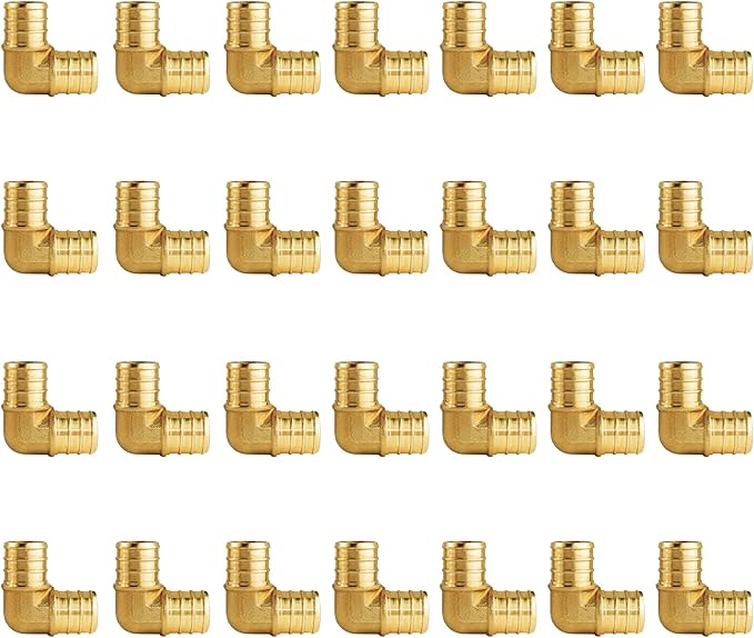 WiseWater 28 Pcs PEX Fittings 3/4 Inch, 3/4 inch 90 Degree Elbow PEX Fittings, Brass Barb Crimp PEX Pipe Fitting for PEX Pipe Plumbing Projects (Pack of 28)