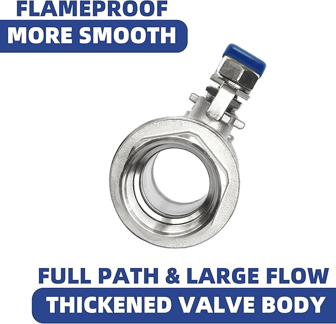 1/4" NPT Full Port Ball Valve, Female x Female Thread 2-Piece Heavy Duty Ball Valve with Blue Locking Handles 1000WOG for Water Oil Gas (1/4", DN8)