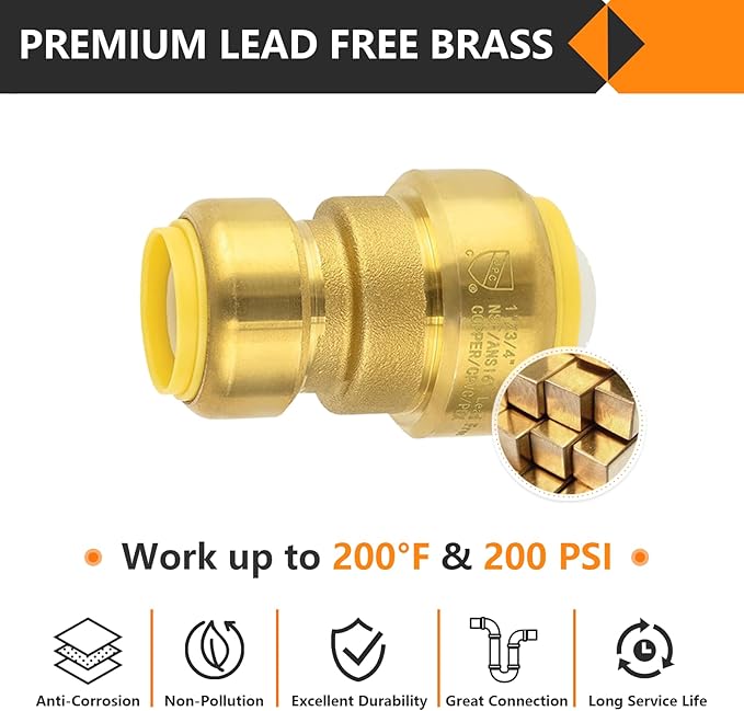 50-Pack HeSun Pushfit Coupling, 1"x3/4" Push to Connect Plumbing Fittings with Disconnect Clip, Brass Push-fit Fittings for PEX, Copper, CPVC, PE-RT Pipes(PF144-50)