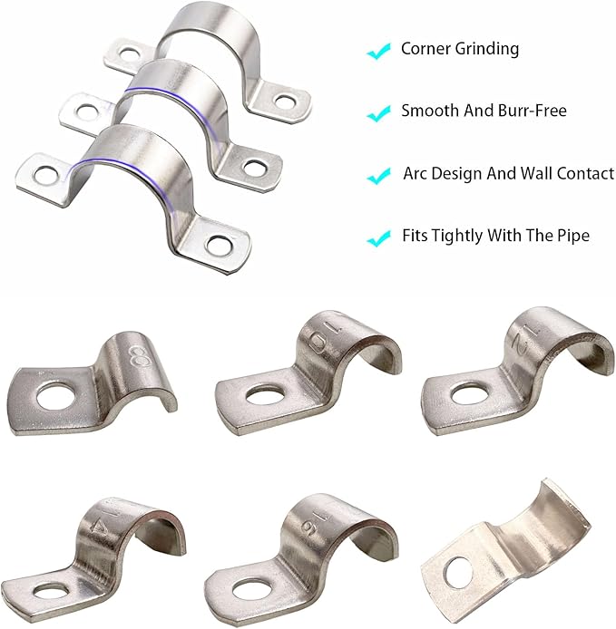 1/2 Inch Pipe Strap 304 Stainless Steel Conduit Strap 1 Hole Heavy Duty Strap for Tube Pipe or Wire Cord Installation(12mm 10pcs)