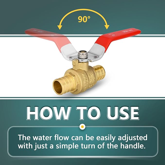 50 Pack Ball Valves, 3/4" Pex Crimp Shut Off Valve Red, Brass Full Port Pex B Shut Off Ball Valve for Hot and Cold Water, NSF/ANSI 61 Certified